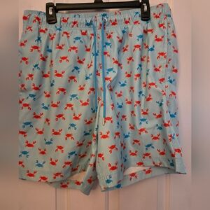 Lands' End Swim Shorts Blue and Red with Crab Print